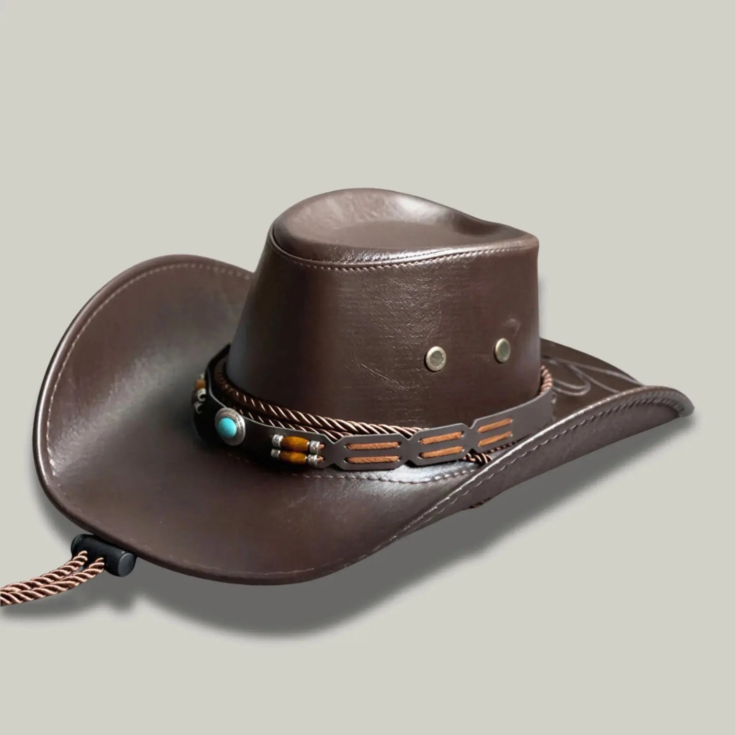 Chapeau Cowboy Marron Mixte Cuir Perles Turquoise Maison Shelby