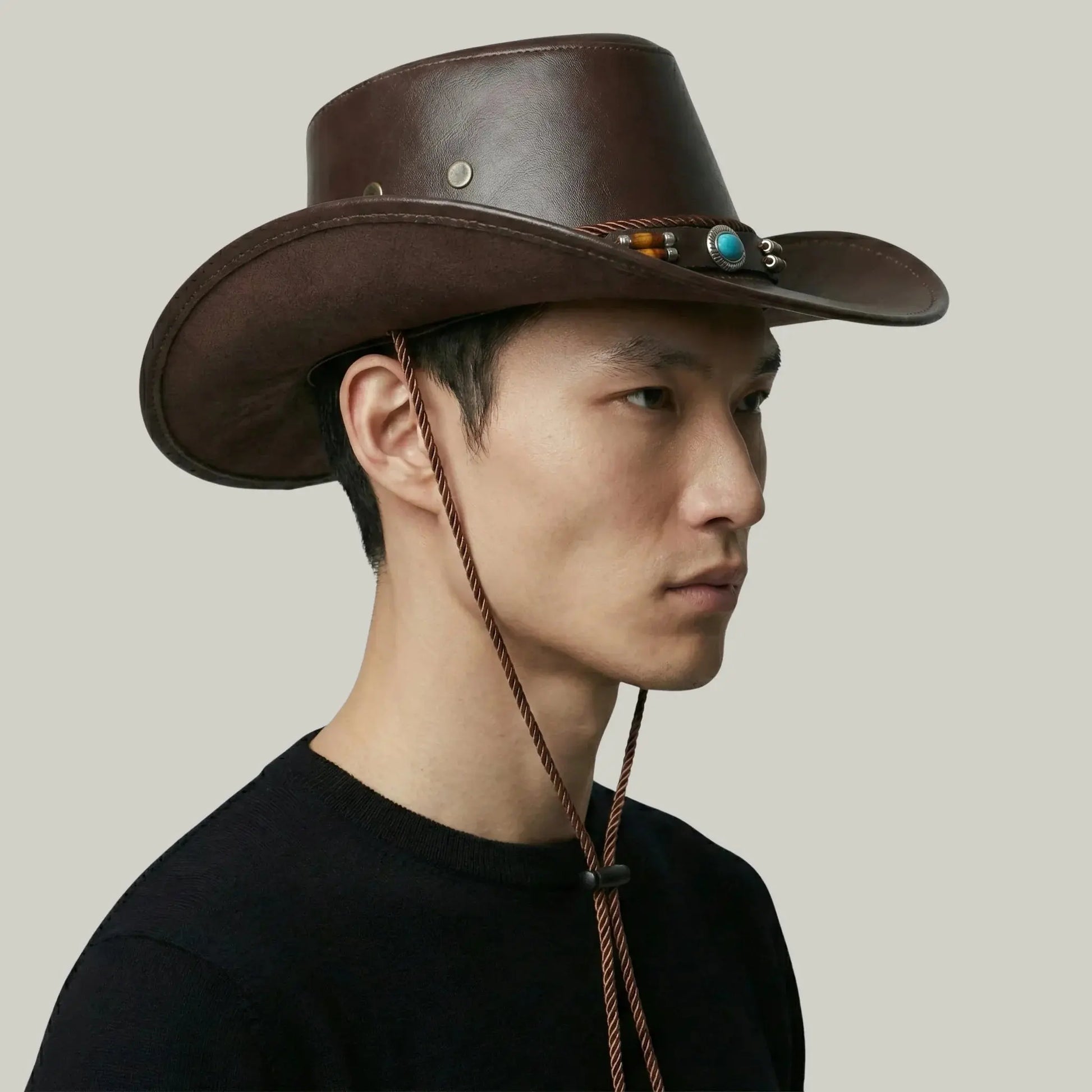Chapeau Cowboy Marron Mixte Cuir Perles Turquoise Maison Shelby