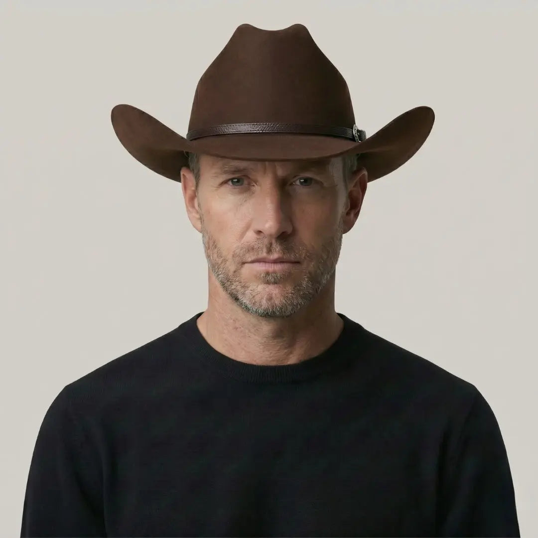 Chapeau Cowboy Marron Mixte Feutre Boucle Argentée Maison Shelby