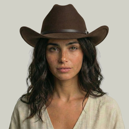 Chapeau Cowboy Marron Mixte Feutre Boucle Argentée Maison Shelby