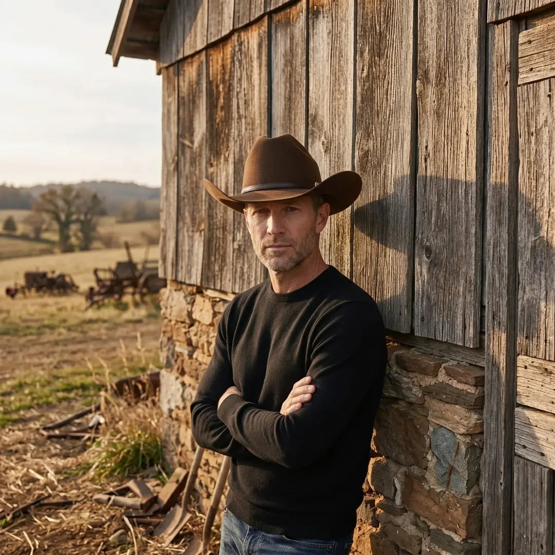 Chapeau Cowboy Marron Mixte Feutre Boucle Argentée Maison Shelby