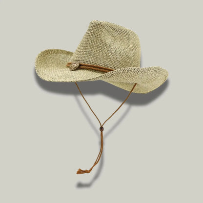 Chapeau Cowboy Mixte Paille Naturelle Bandeau Cuir Cordelière Maison Shelby