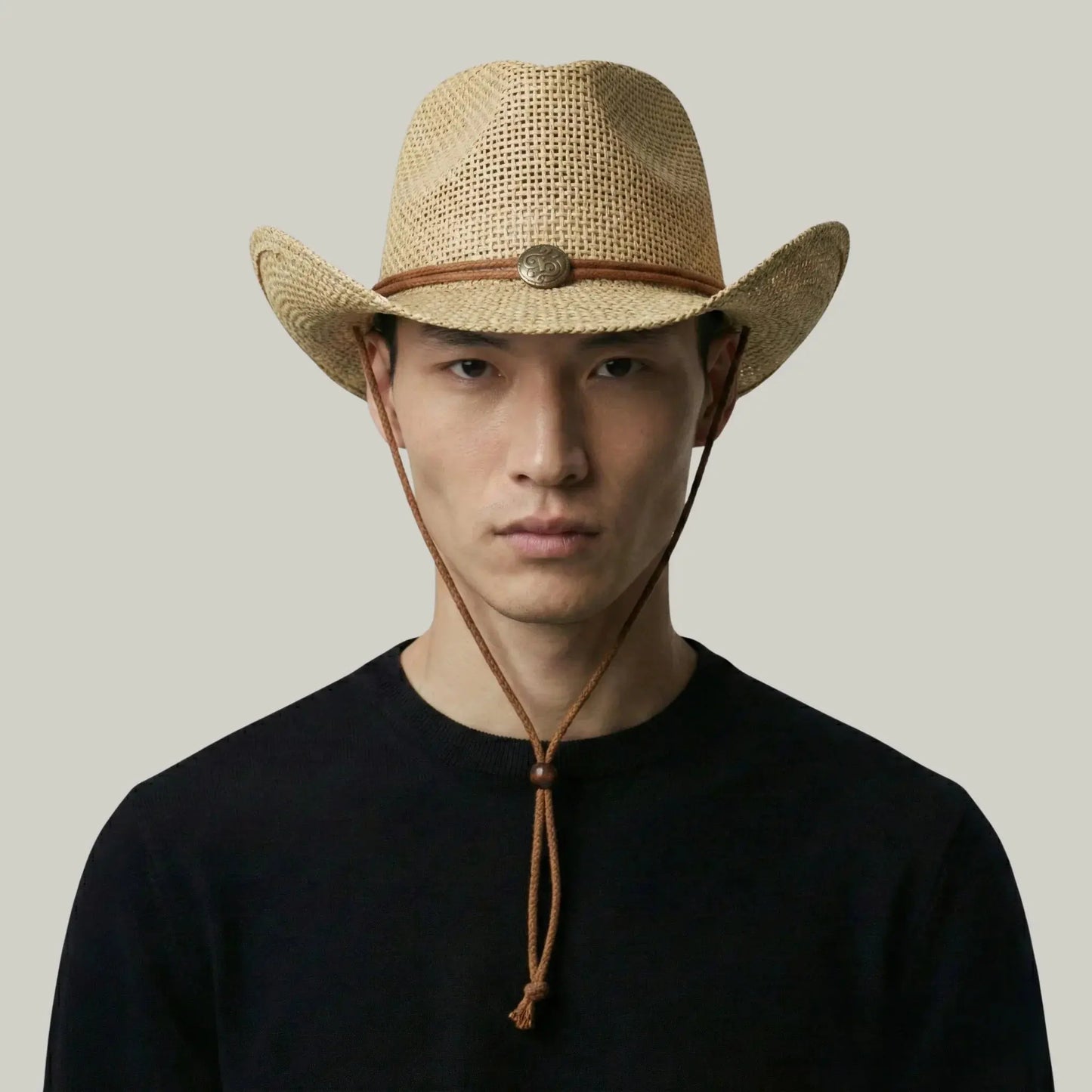Chapeau Cowboy Mixte Paille Naturelle Bandeau Cuir Cordelière Maison Shelby