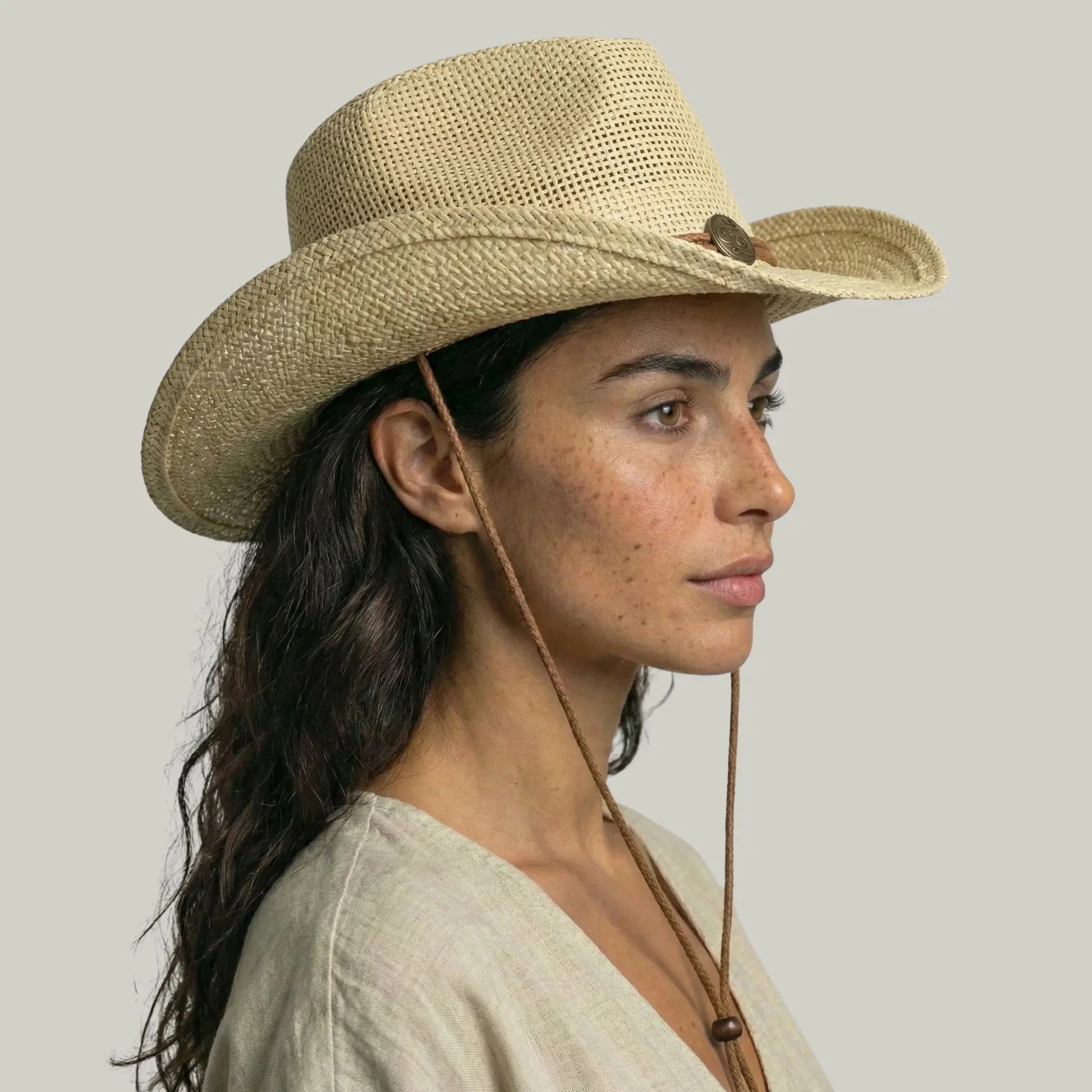 Chapeau Cowboy Mixte Paille Naturelle Bandeau Cuir Cordelière Maison Shelby