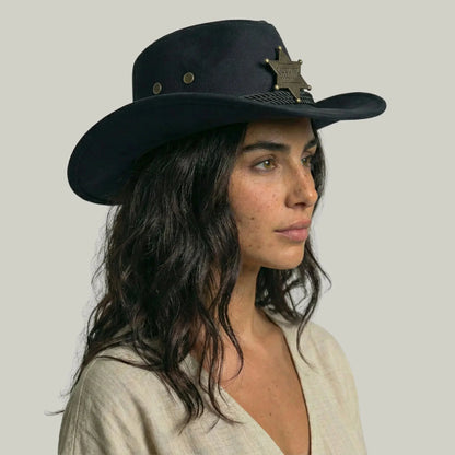 Chapeau Cowboy Noir Femme Feutre Étoile Shérif Maison Shelby