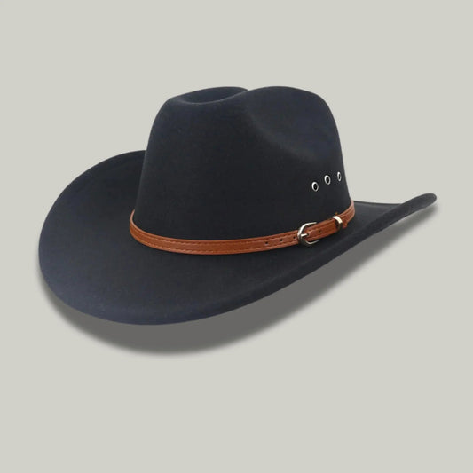 Chapeau Cowboy Noir Homme Feutre Bandeau Cuir Cognac