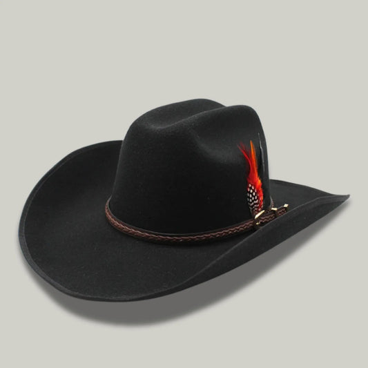 Chapeau Cowboy Noir Homme Plume Rouge et Noire