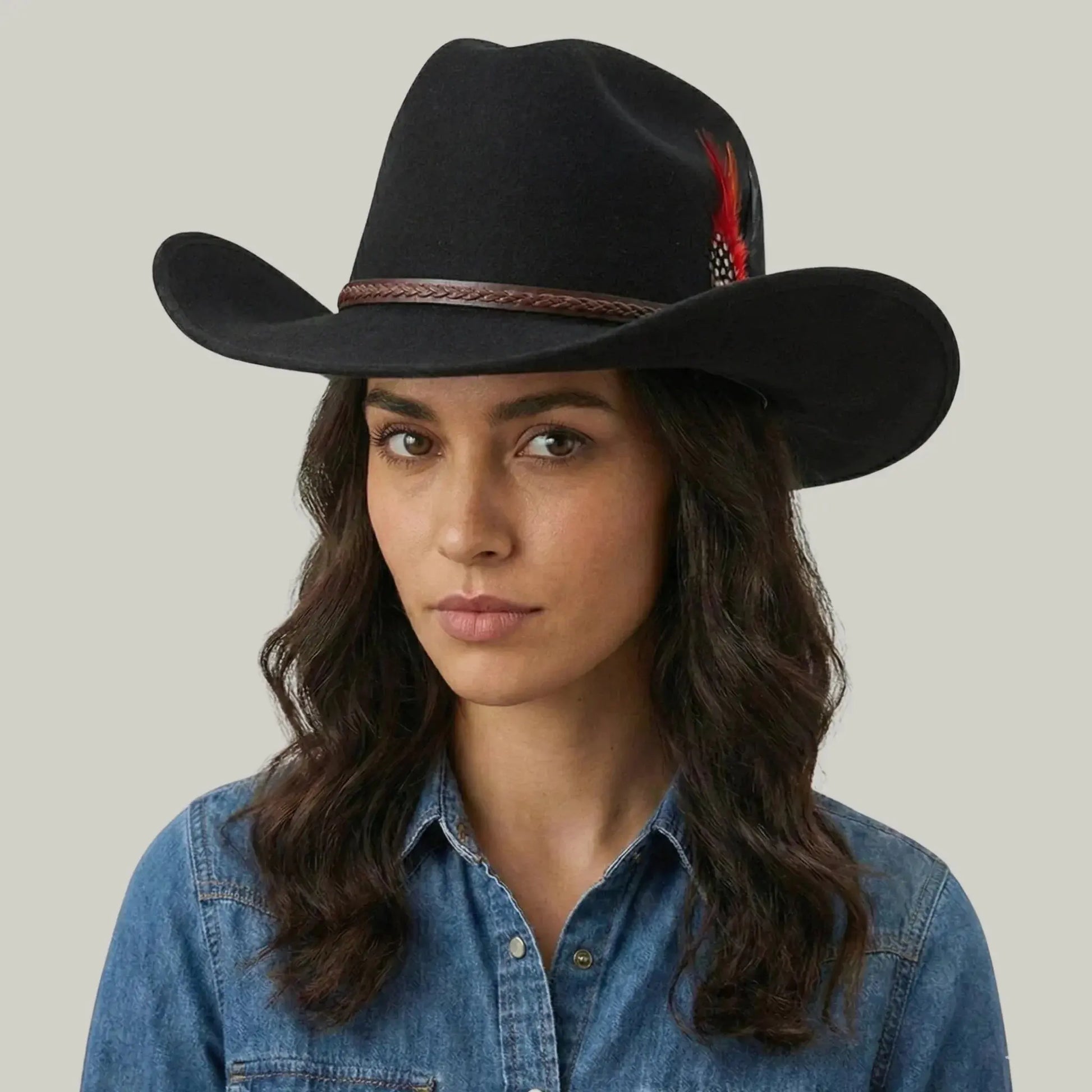 Chapeau Cowboy Noir Homme Plume Rouge et Noire Maison Shelby