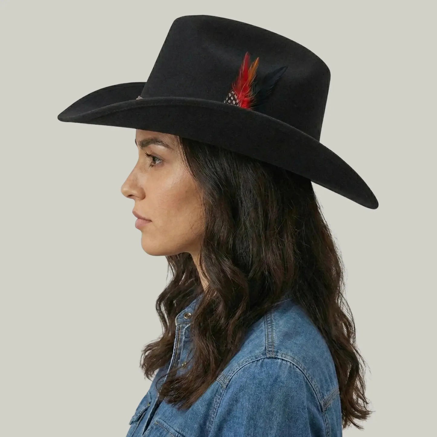 Chapeau Cowboy Noir Homme Plume Rouge et Noire Maison Shelby