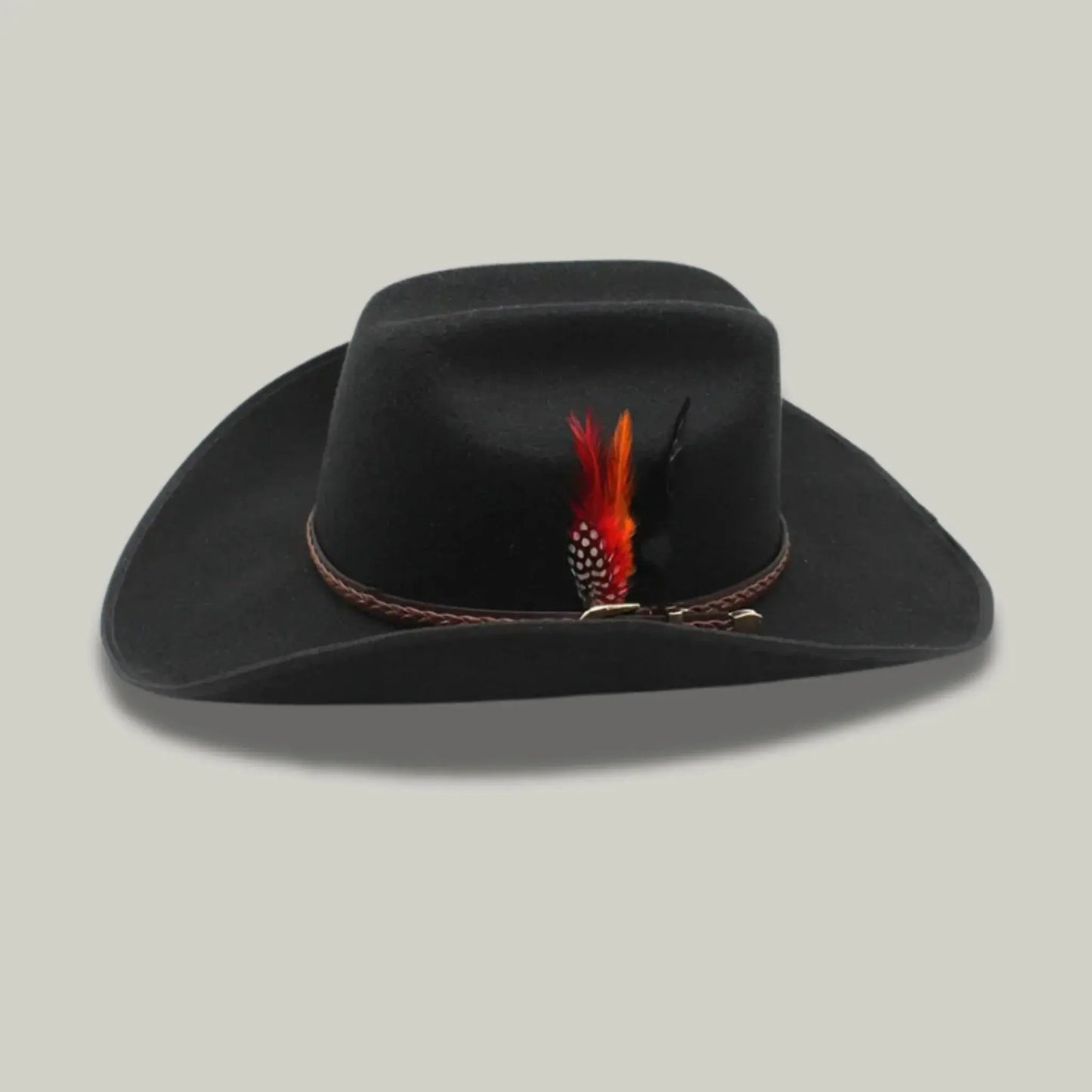Chapeau Cowboy Noir Homme Plume Rouge et Noire Maison Shelby