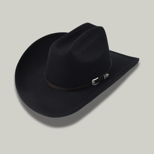 Chapeau Cowboy Noir Mixte Bandeau Boucle Argentée
