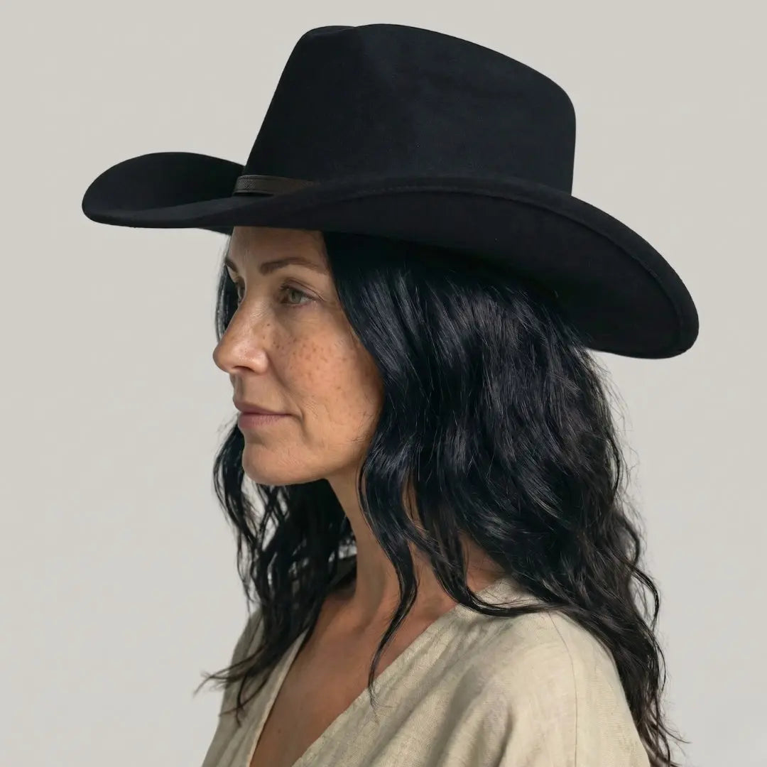 Chapeau Cowboy Noir Mixte Bandeau Boucle Argentée Maison Shelby