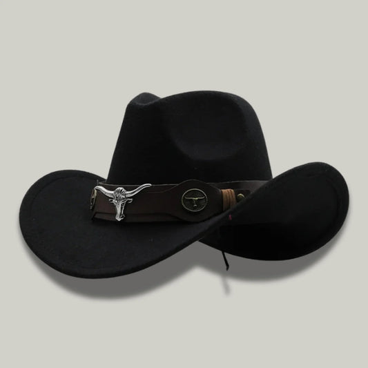 Chapeau Cowboy Noir Mixte Bandeau Taureau Cuir