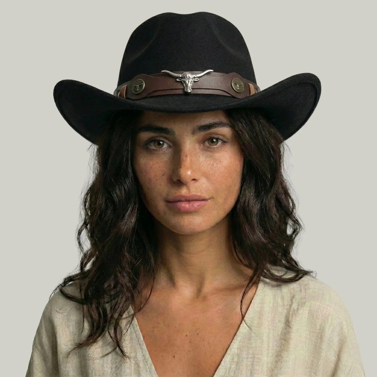 Chapeau Cowboy Noir Mixte Bandeau Taureau Cuir Maison Shelby