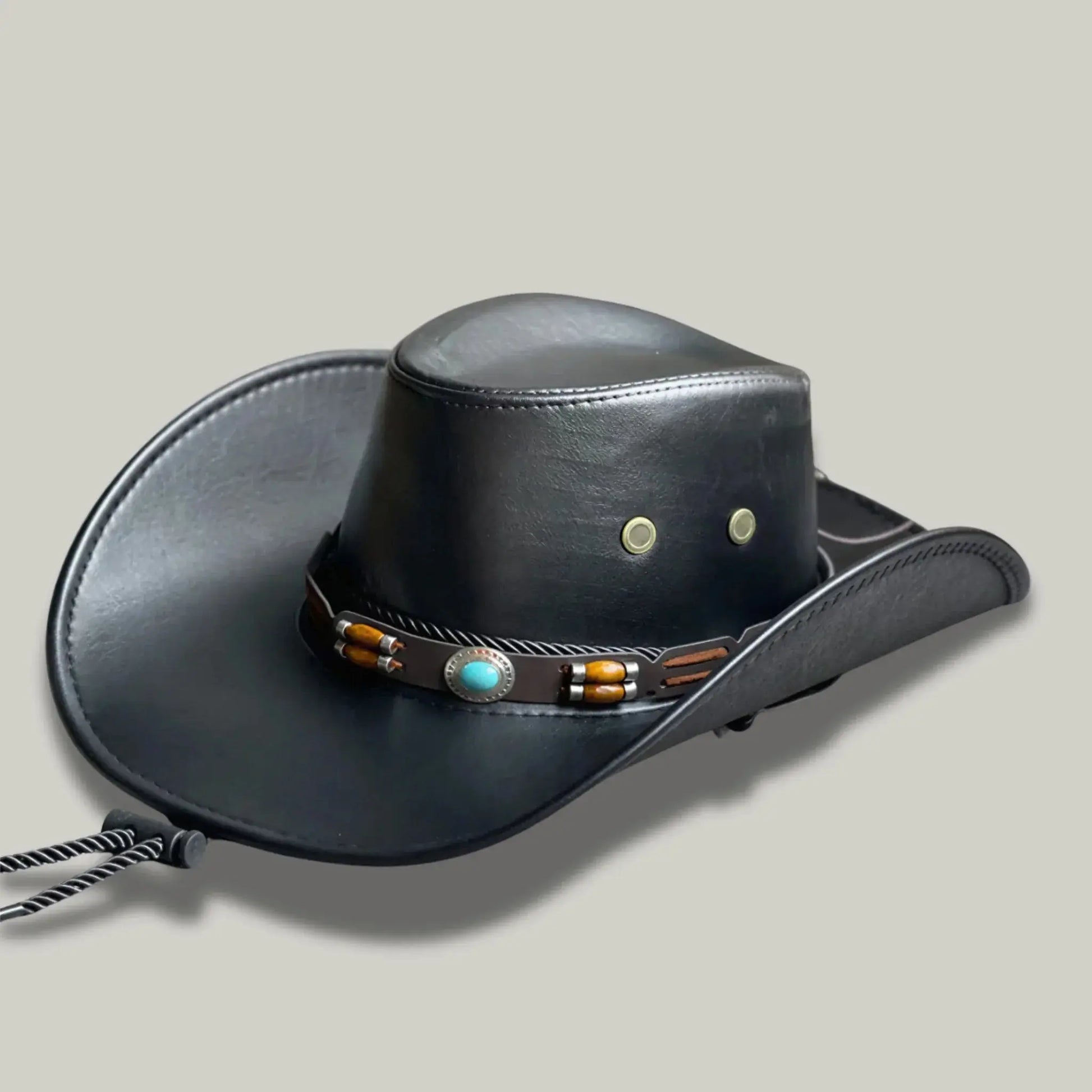 Chapeau Cowboy Noir Mixte Cuir Perles Turquoise Maison Shelby
