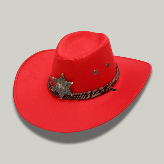 Chapeau Cowboy Rouge Femme Feutre Étoile Shérif