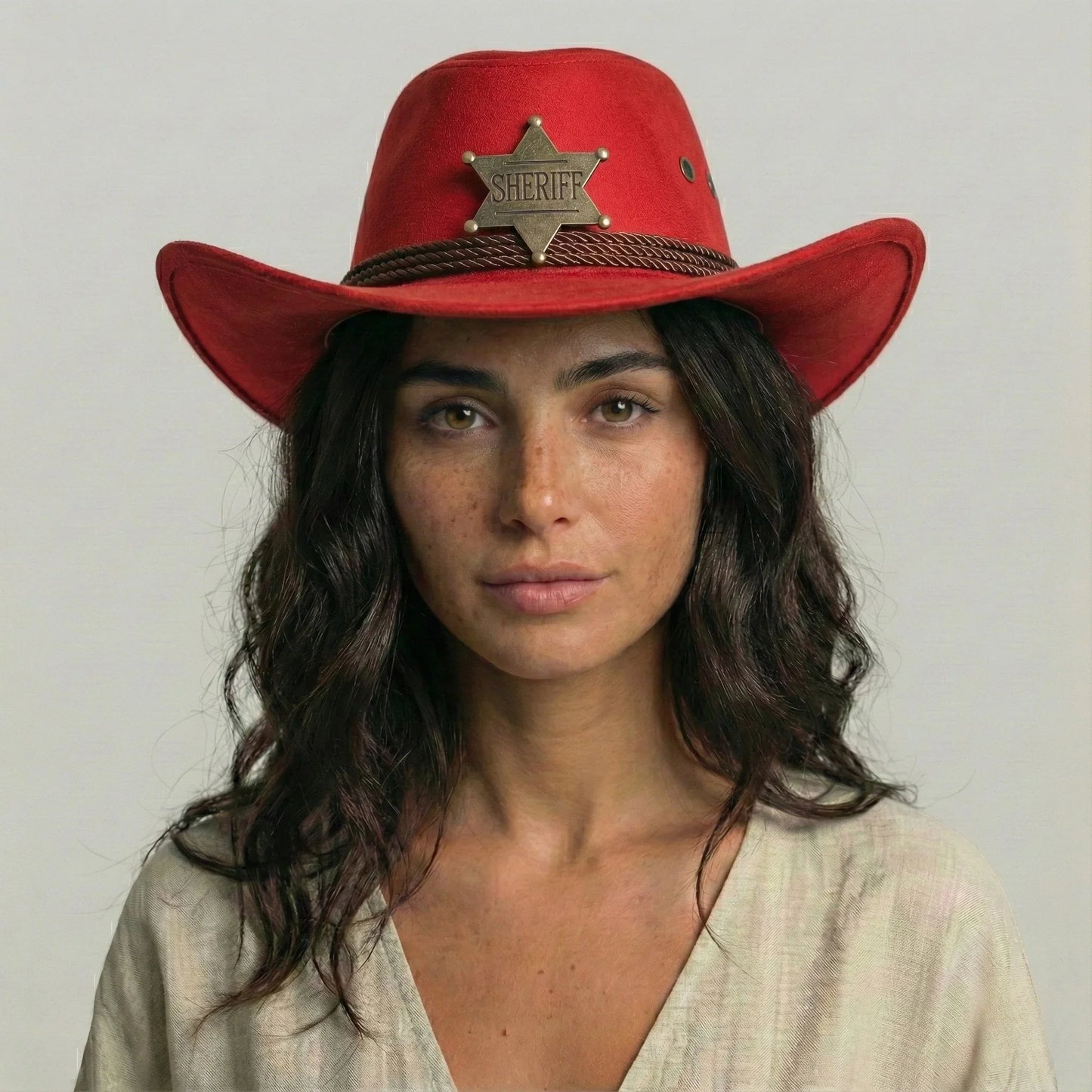 Chapeau Cowboy Rouge Femme Feutre Étoile Shérif