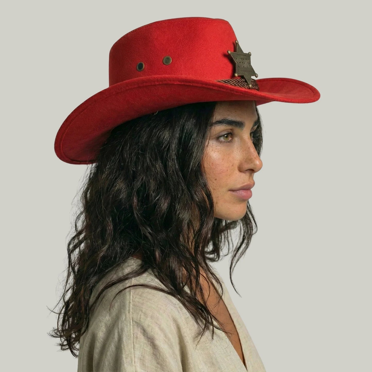 Chapeau Cowboy Rouge Femme Feutre Étoile Shérif