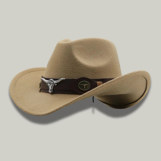 Chapeau Cowboy Sable Mixte Feutre Bandeau Taureau Cuir