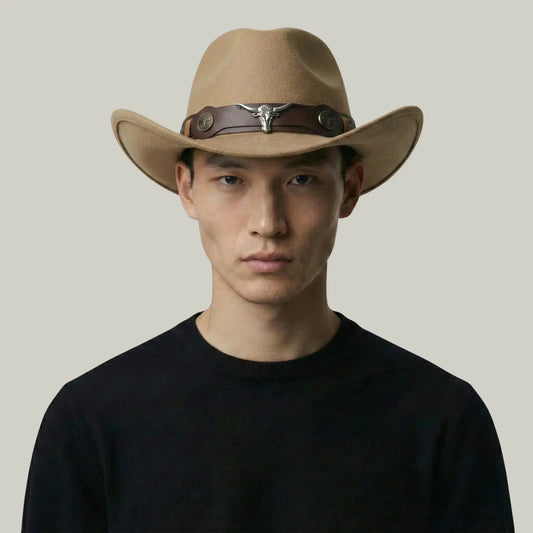 Chapeau Cowboy Sable Mixte Feutre Bandeau Taureau Cuir Maison Shelby