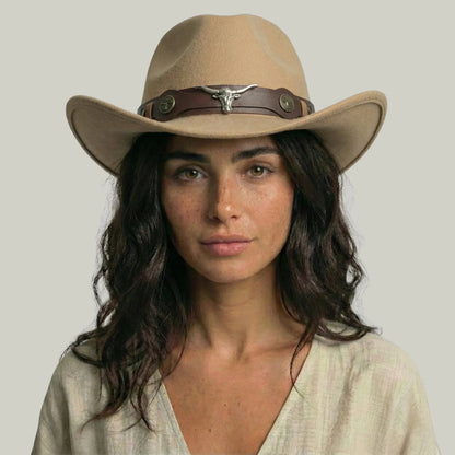 Chapeau Cowboy Sable Mixte Feutre Bandeau Taureau Cuir Maison Shelby
