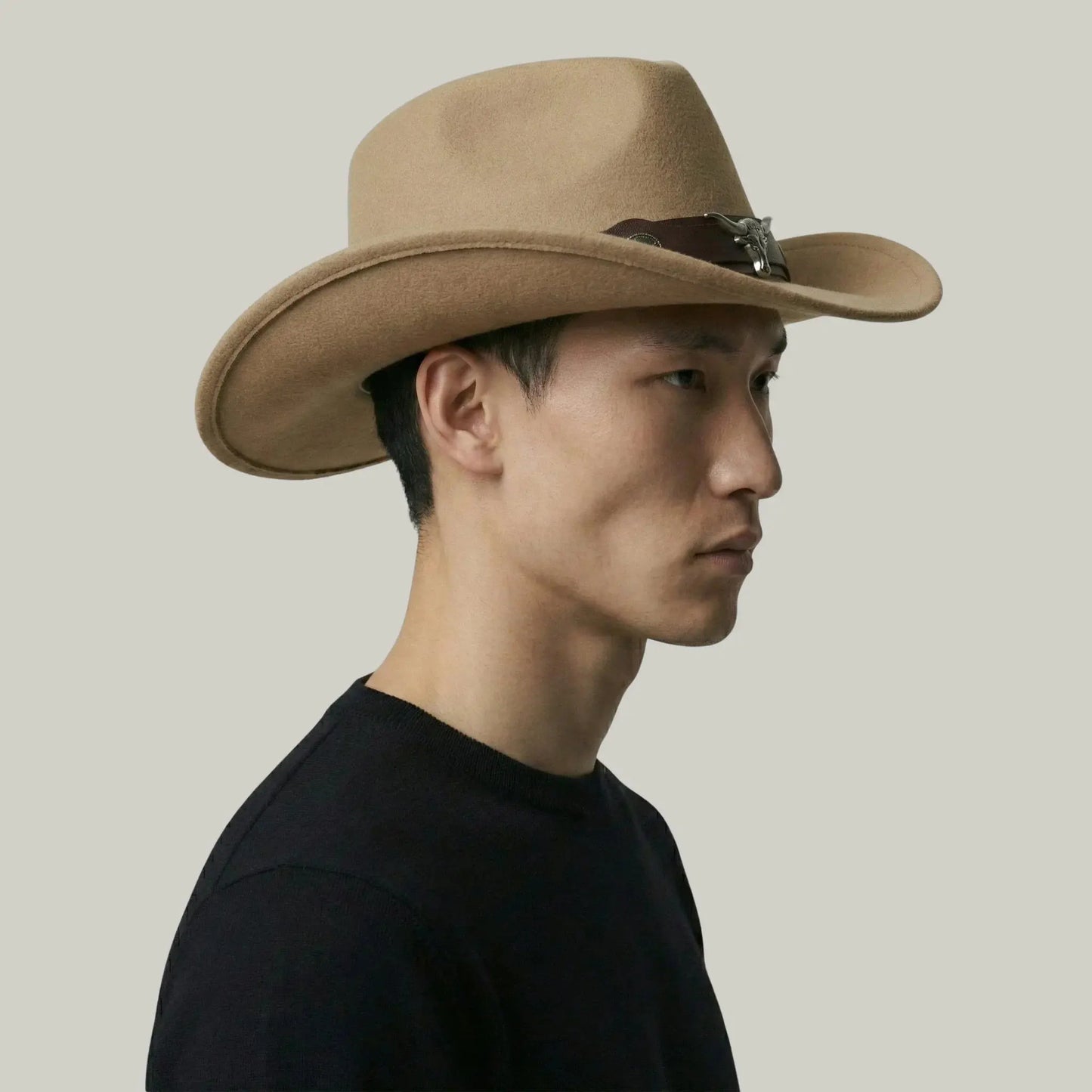 Chapeau Cowboy Sable Mixte Feutre Bandeau Taureau Cuir Maison Shelby