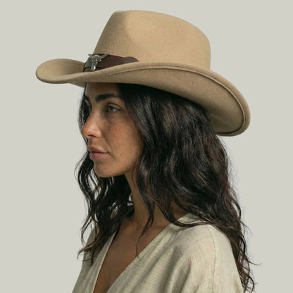 Chapeau Cowboy Sable Mixte Feutre Bandeau Taureau Cuir Maison Shelby