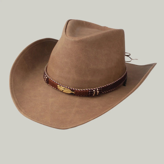 Chapeau Cowboy Taupe Mixte Feutre Bandeau Tressé