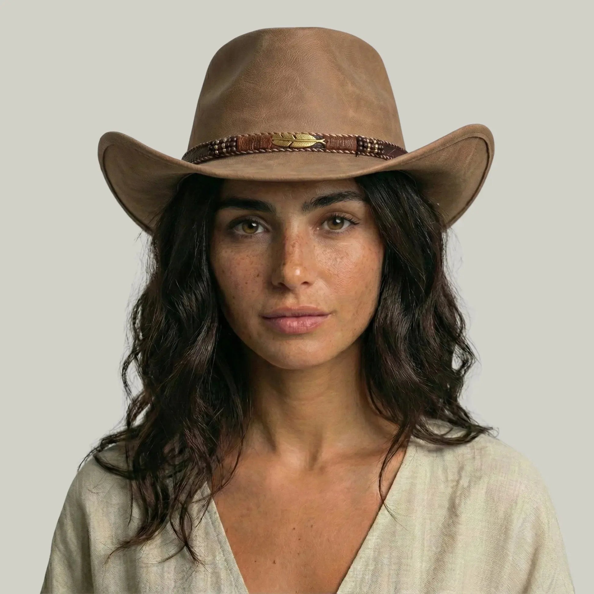 Chapeau Cowboy Taupe Mixte Feutre Bandeau Tressé Maison Shelby