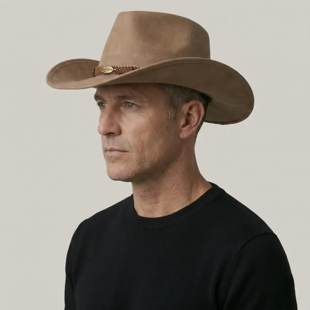 Chapeau Cowboy Taupe Mixte Feutre Bandeau Tressé Maison Shelby