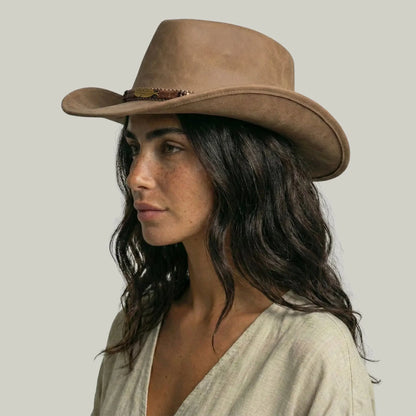 Chapeau Cowboy Taupe Mixte Feutre Bandeau Tressé Maison Shelby