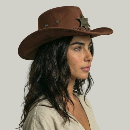 Chapeau Cowboy Terracotta Femme Feutre Étoile Shérif