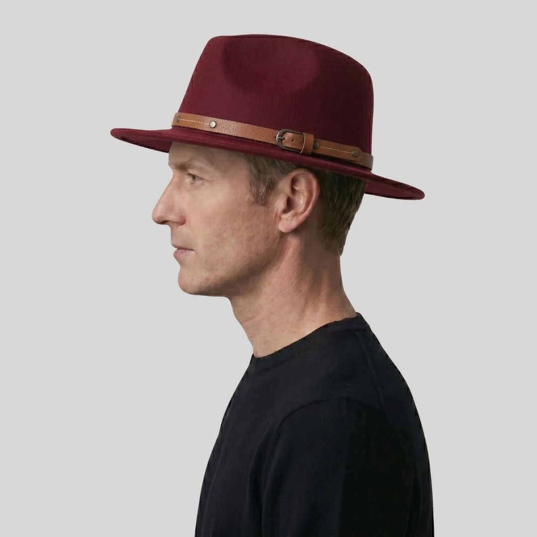 Chapeau Fedora Homme Bordeaux – Lanière Cuir