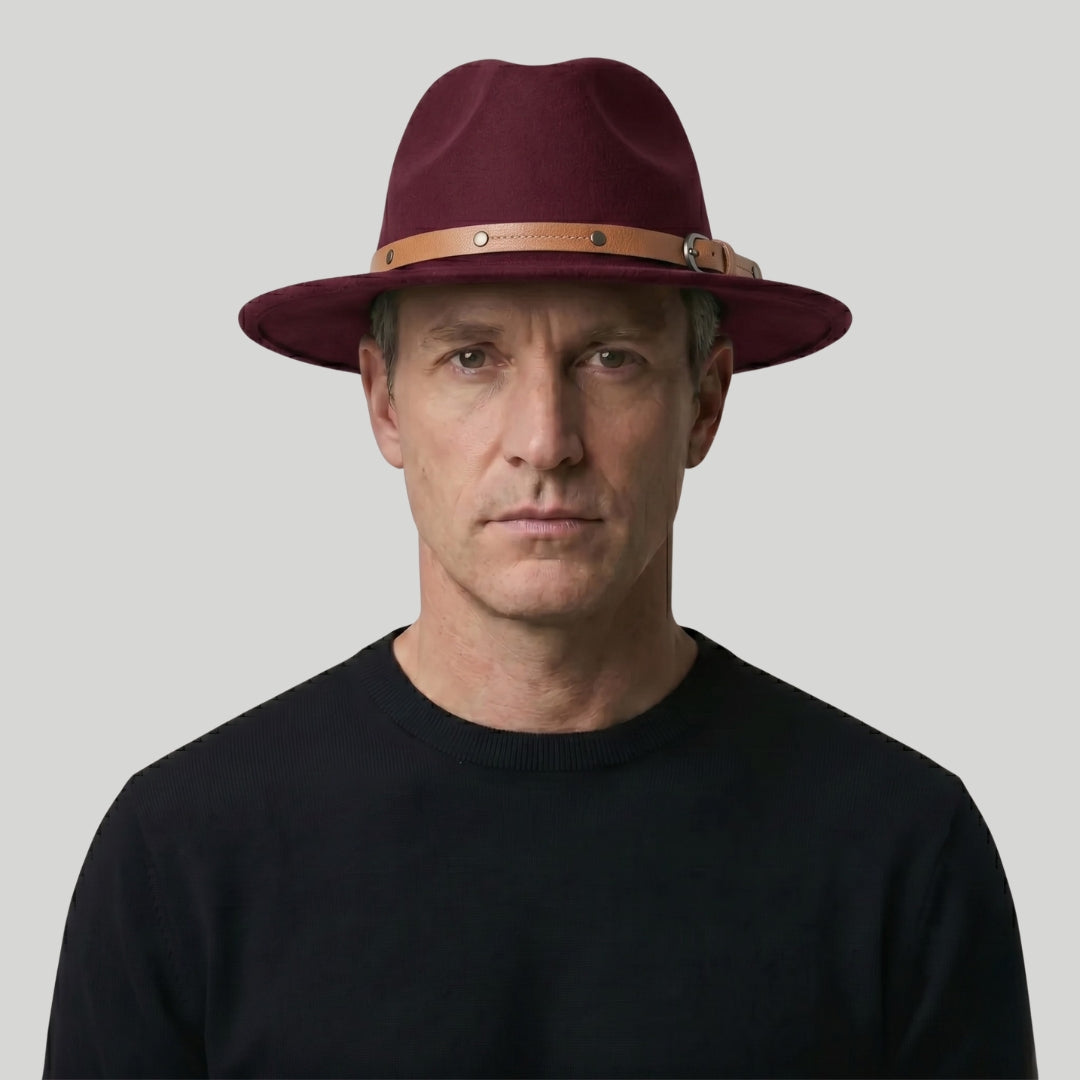 Chapeau Fedora Homme Bordeaux – Lanière Cuir