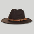 Chapeau Fedora Homme Marron–Lanière Cuir Cognac