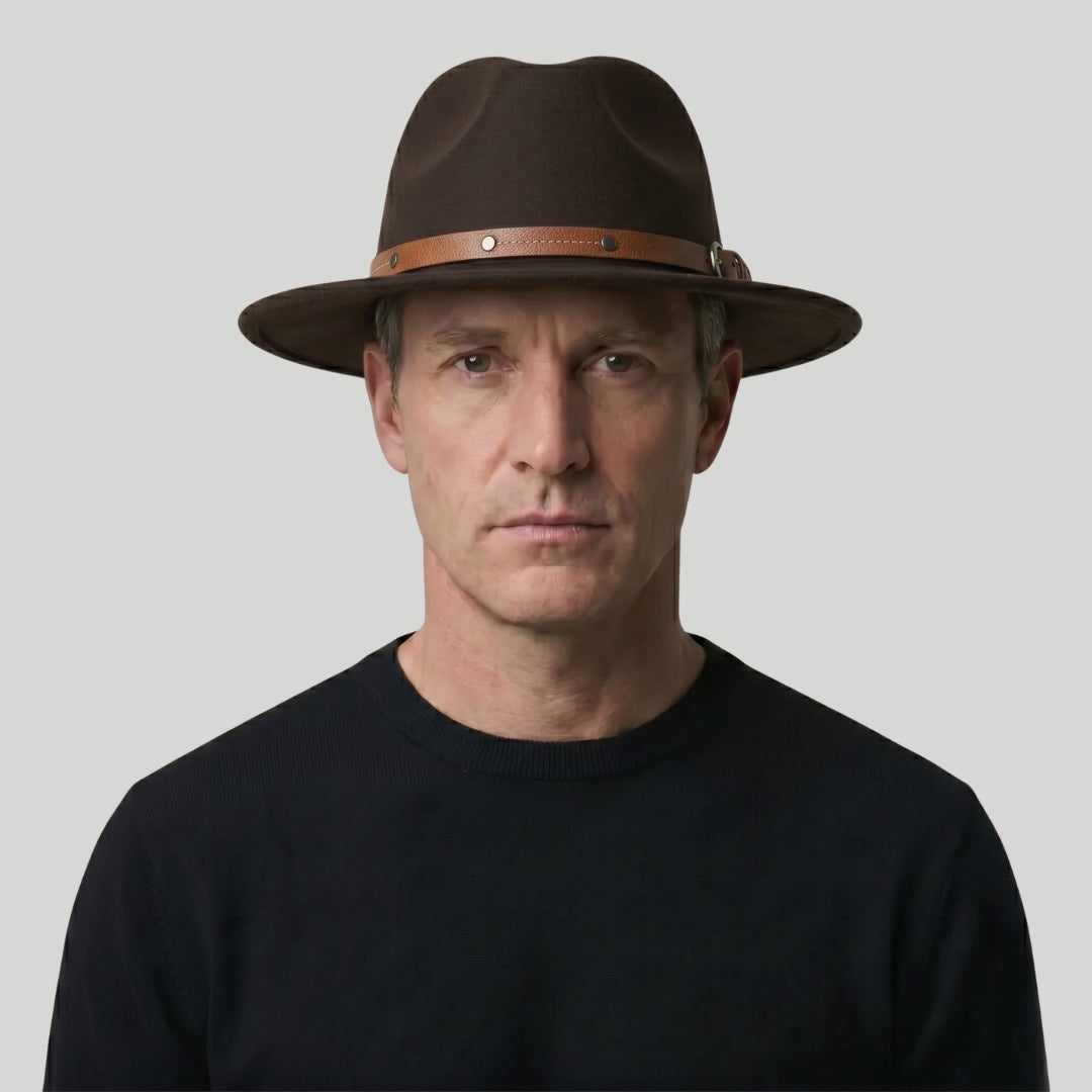 Chapeau Fedora Homme Marron – Lanière Cuir Cognac