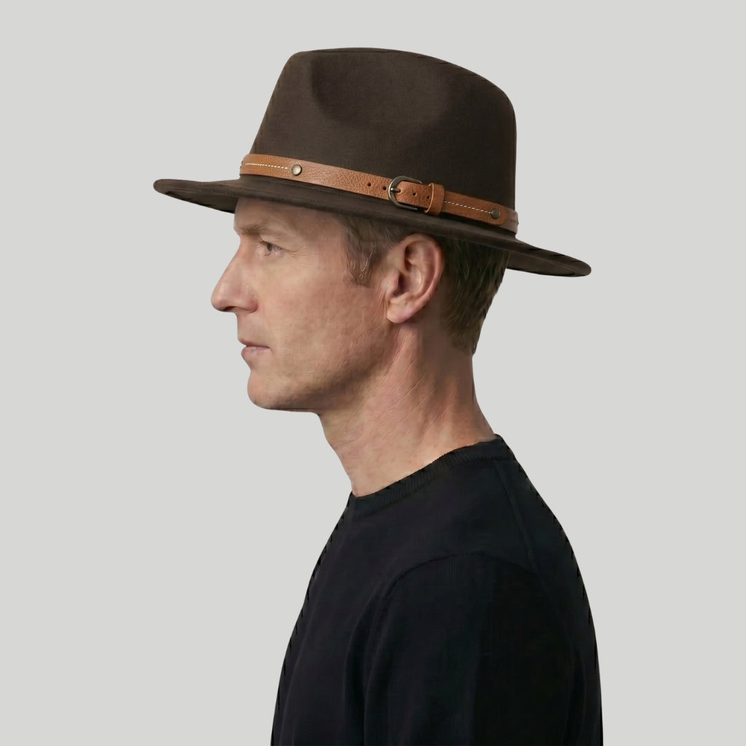 Chapeau Fedora Homme Marron – Lanière Cuir Cognac
