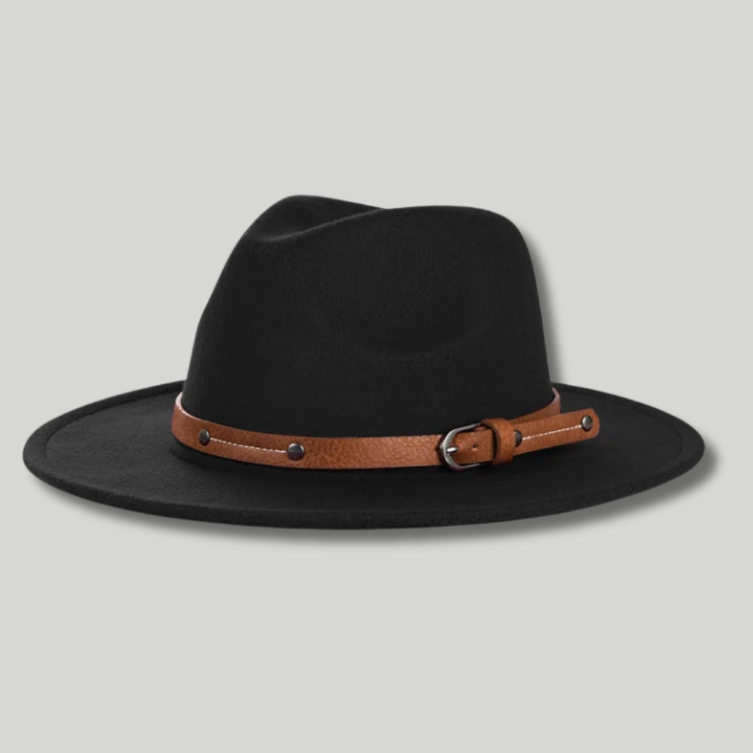 Chapeau Fedora Homme Noir – Lanière Cuir Cognac