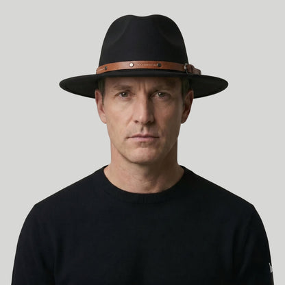 Chapeau Fedora Homme Noir – Lanière Cuir Cognac