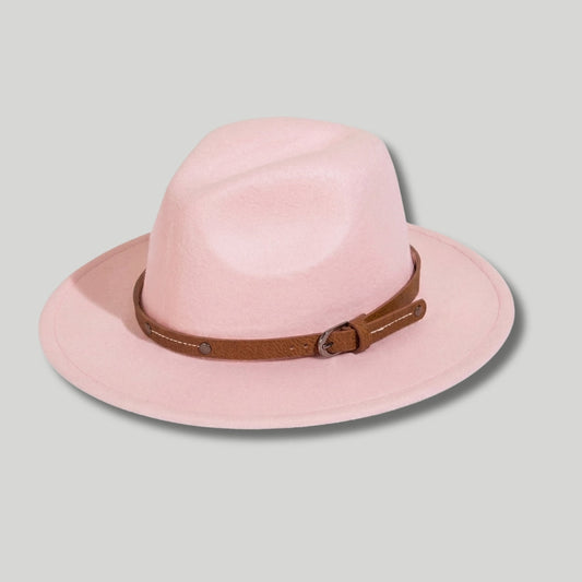 Chapeau Fedora Homme Rose Poudré – Lanière Cuir