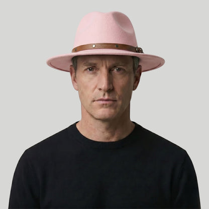 Chapeau Fedora Homme Rose Poudré – Lanière Cuir