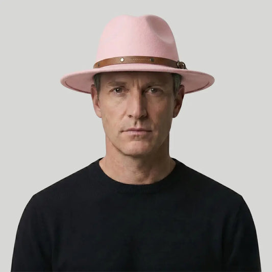 Chapeau Fedora Homme Rose Poudré – Lanière Cuir Maison Shelby