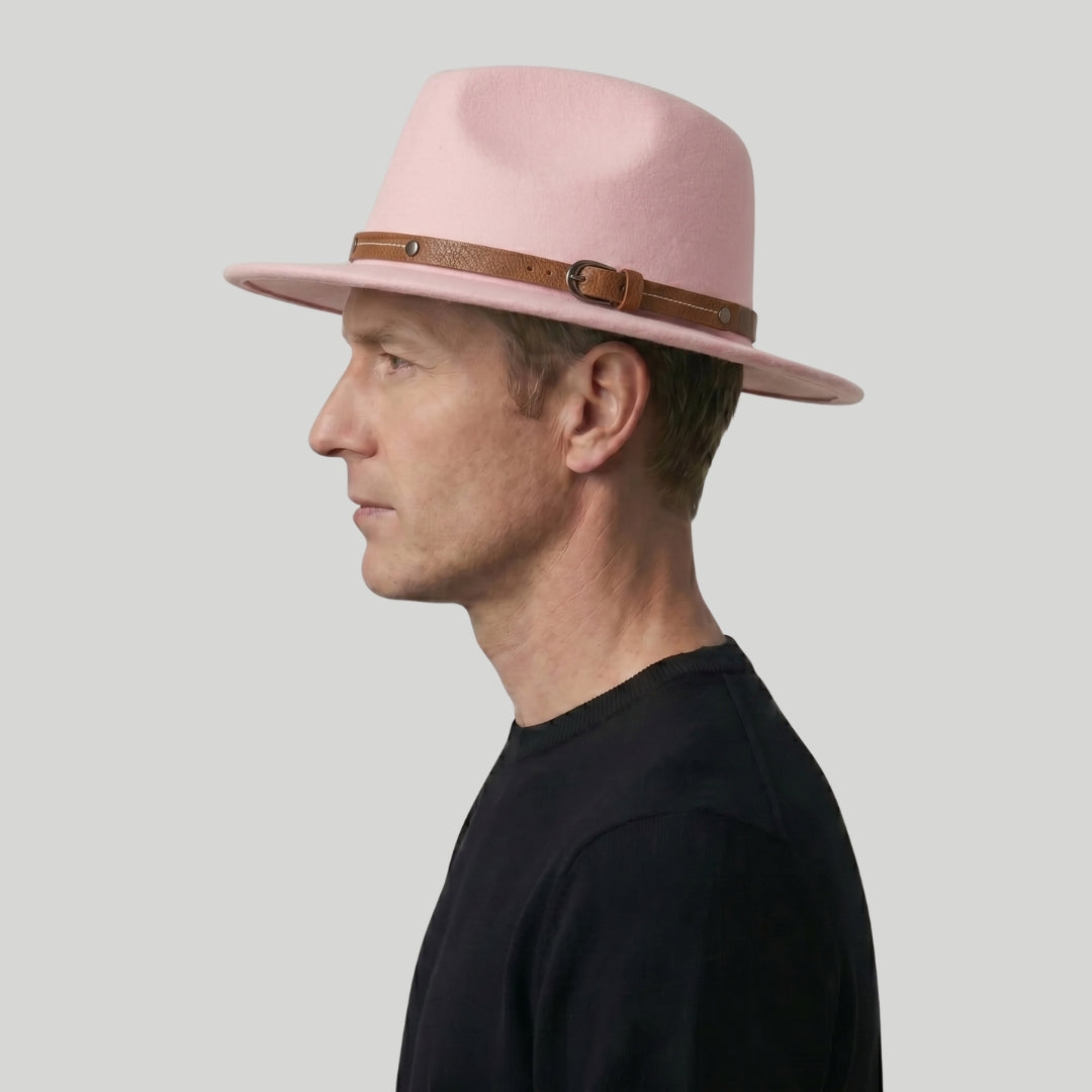 Chapeau Fedora Homme Rose Poudré – Lanière Cuir