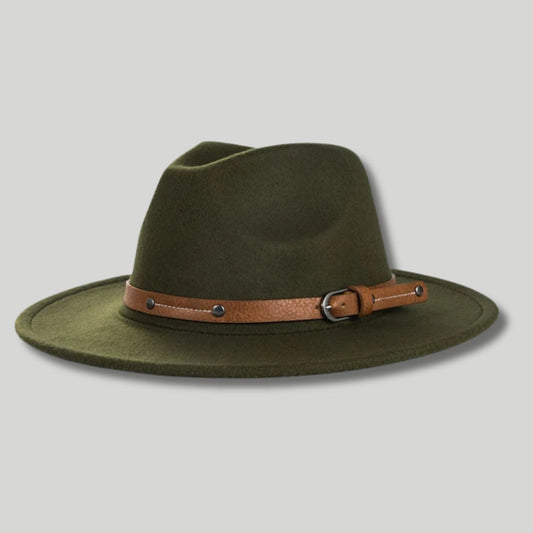 Chapeau Fedora Homme Vert Kaki – Lanière Cuir