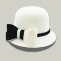 Chapeau Melon Femme Blanc–Nœud Bicolore Cérémonie
