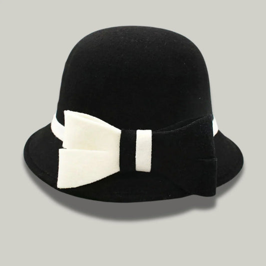 Chapeau Melon Femme Noir – Nœud Blanc Cérémonie