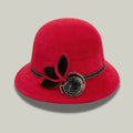 Chapeau Melon Femme Rouge–Ornement Fleur Élégant