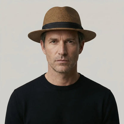 Chapeau Panama Paille Marron – Style Casual Homme Maison Shelby