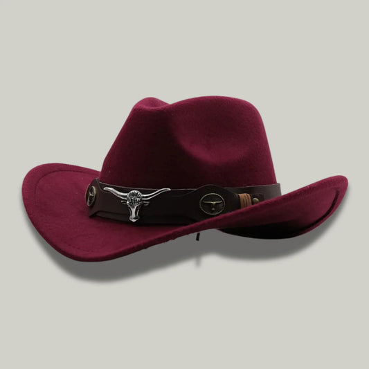 Chapeau de Cowboy Bordeaux – Médaillon Taureau