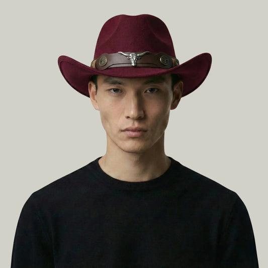 Chapeau de Cowboy Bordeaux – Médaillon Taureau Maison Shelby